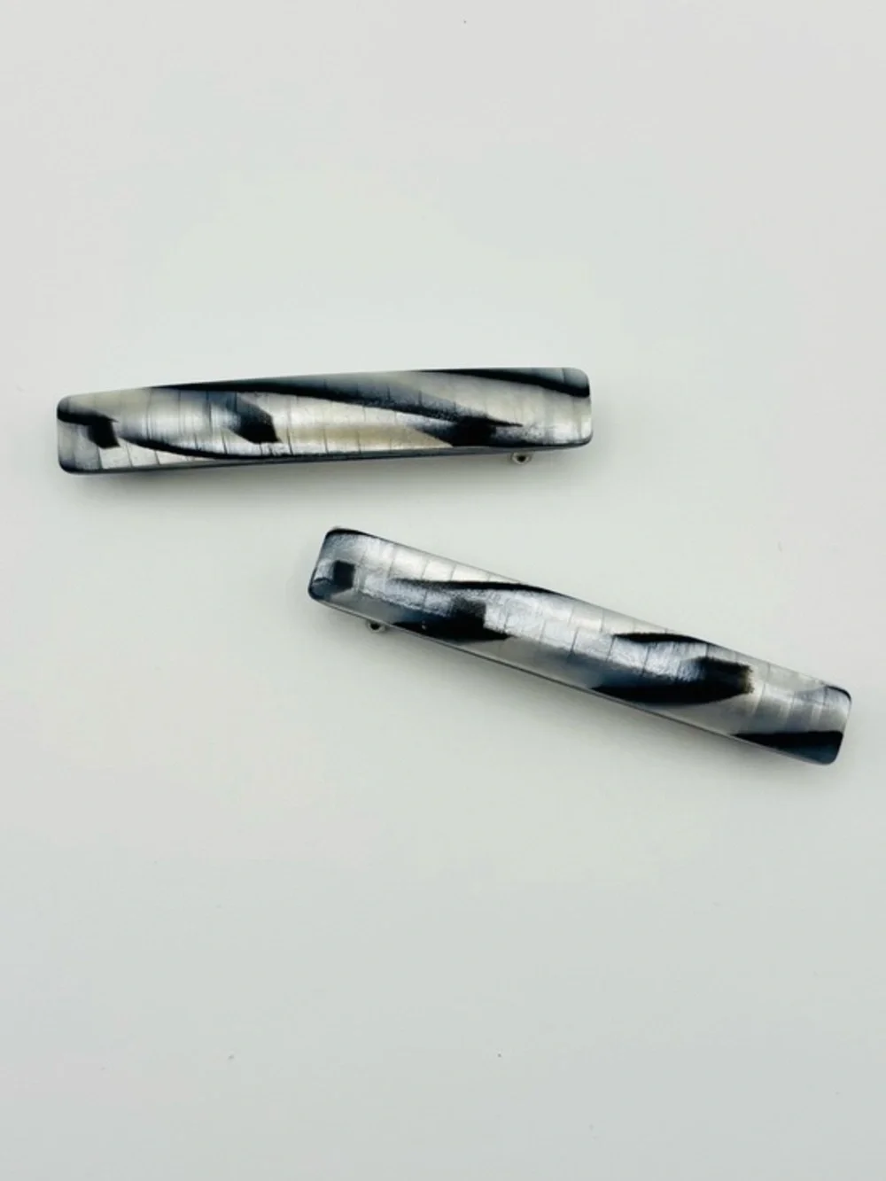 French Mini Rectangle Black White Zebra Abstract Hair Clips Barrettes Set of‎ 2